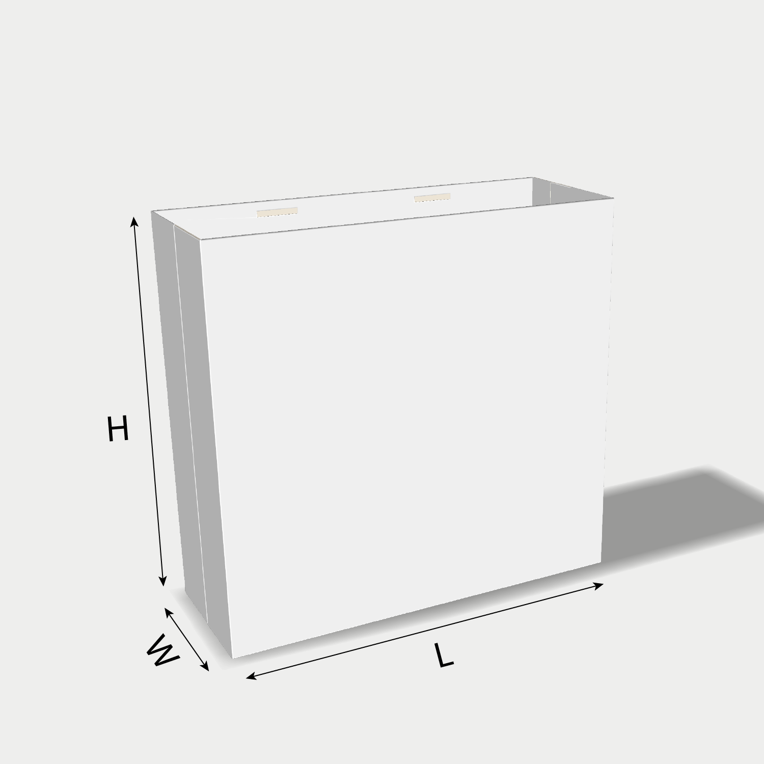 Custom paper bag 25022 dieline generator interface with length, width, and height size guidelines.