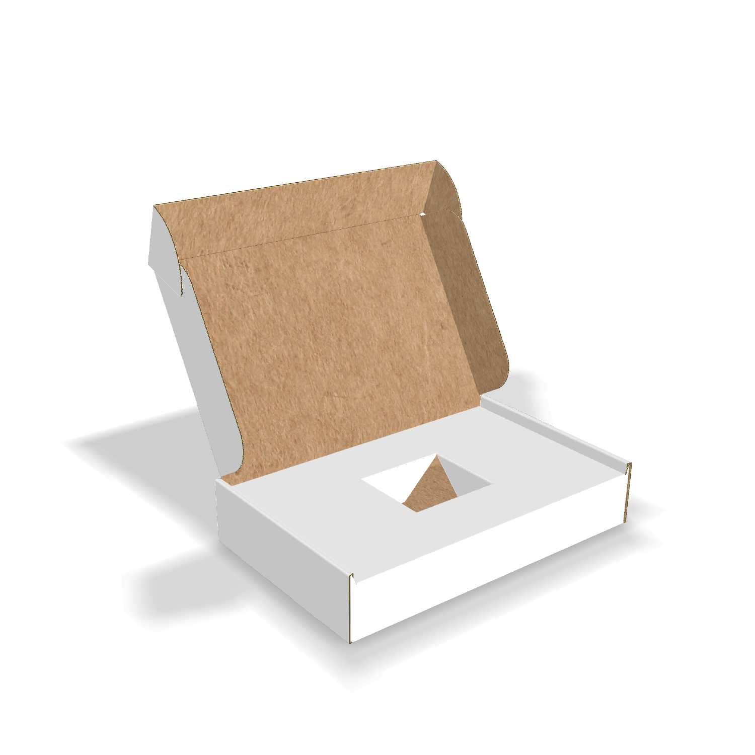 Custom ear lock corrugated mailer box with built-in product insert and secure locking tabs.