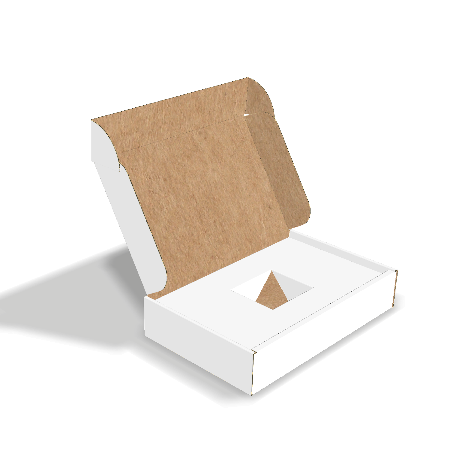 Custom ear lock mailer box type B featuring a protective dented integrated insert structure for product security.