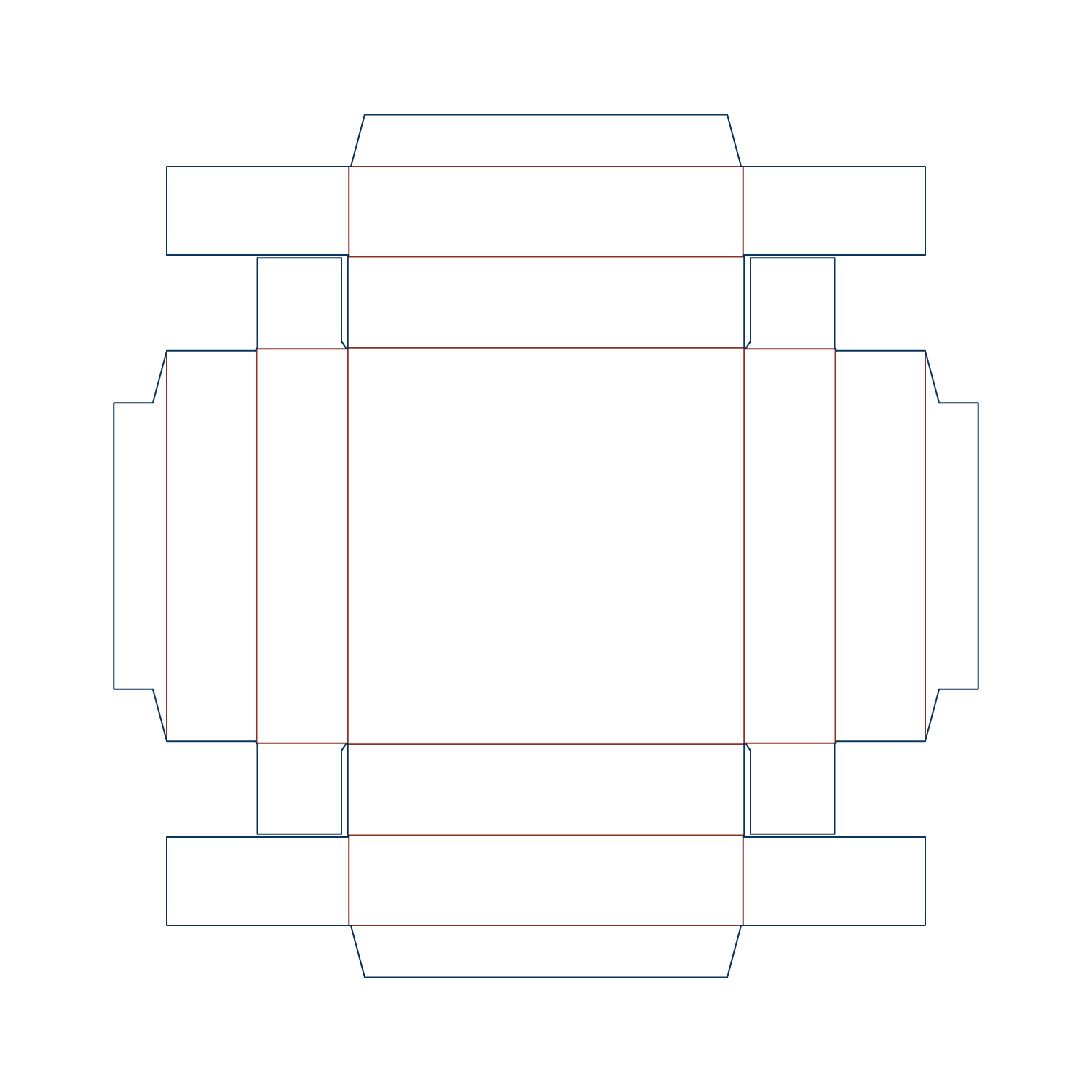Custom tray box 27016 flat dieline layout for a folder tray blueprint template.