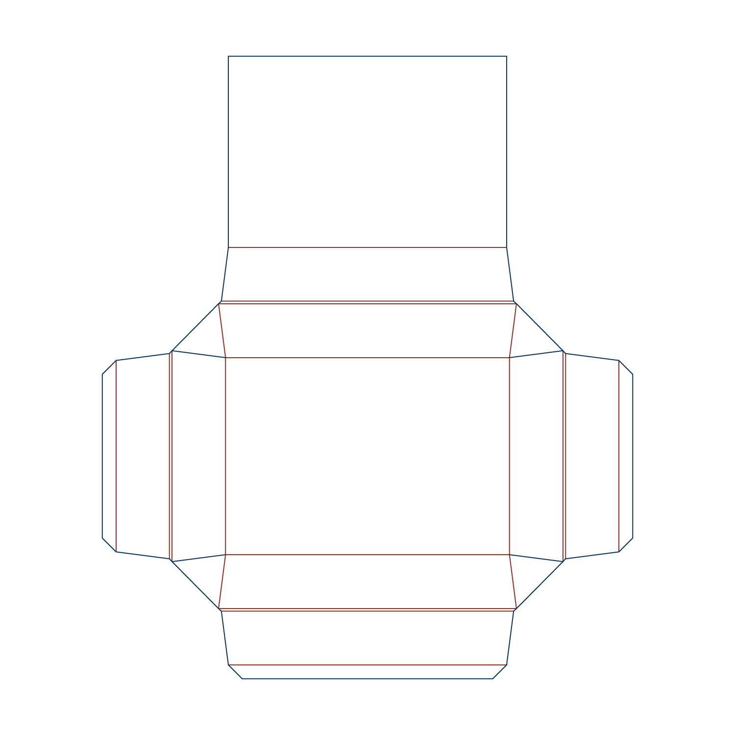Custom tray box 27028 flat dieline layout for a folder tray blueprint template.