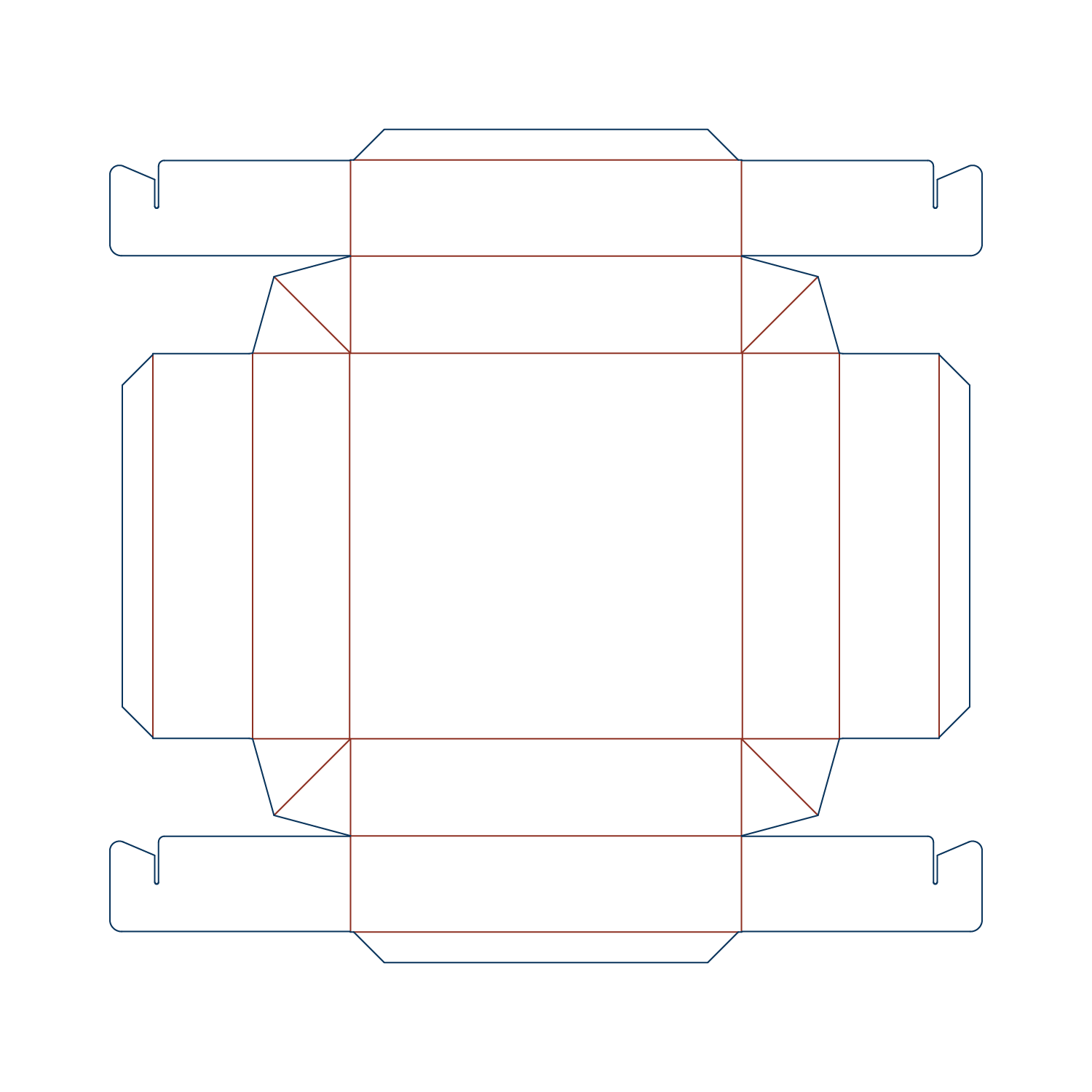 Custom tray box 27031 flat dieline layout for a folder tray blueprint template.