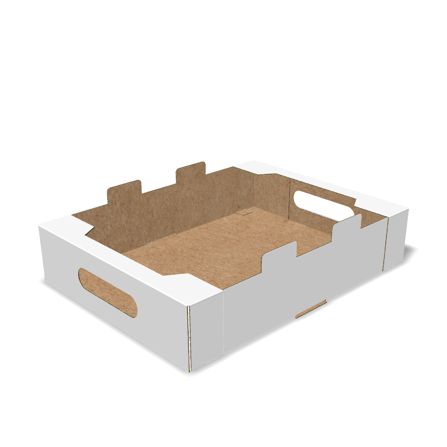 Two-dimensional tray box 27035 vector dieline diagram alongside a 3D folded mockup of the custom cardboard box design.