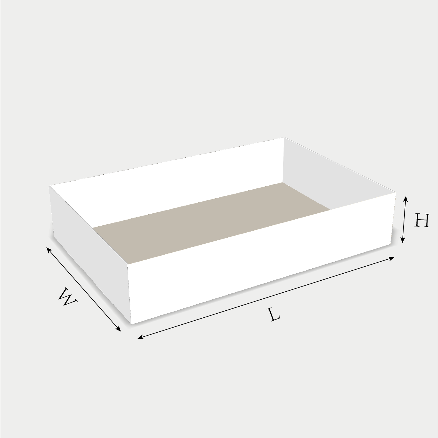 Custom tray box 27003 box dieline generator interface with length, width, and height size guidelines.