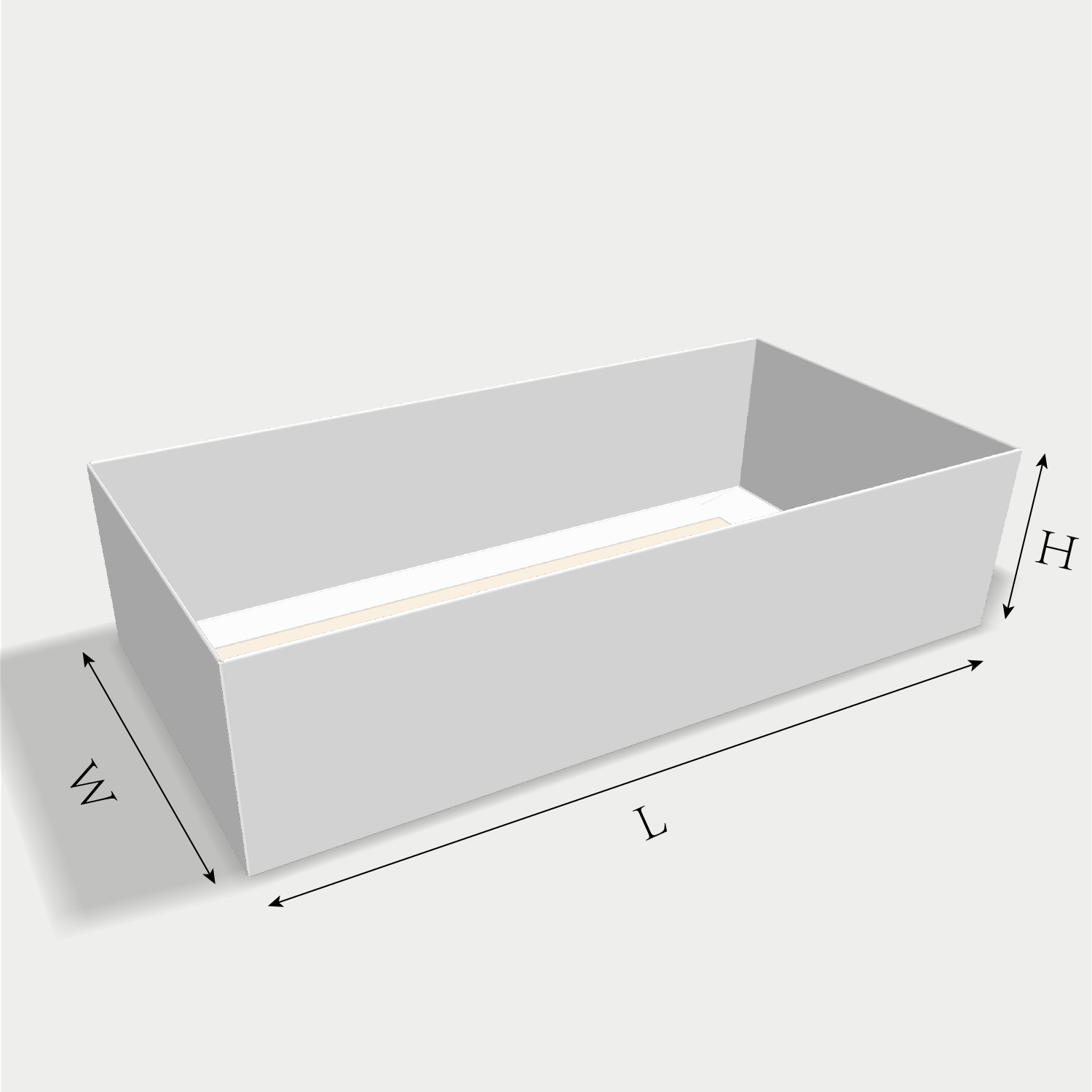 Custom tray box 27004 box dieline generator interface with length, width, and height size guidelines.