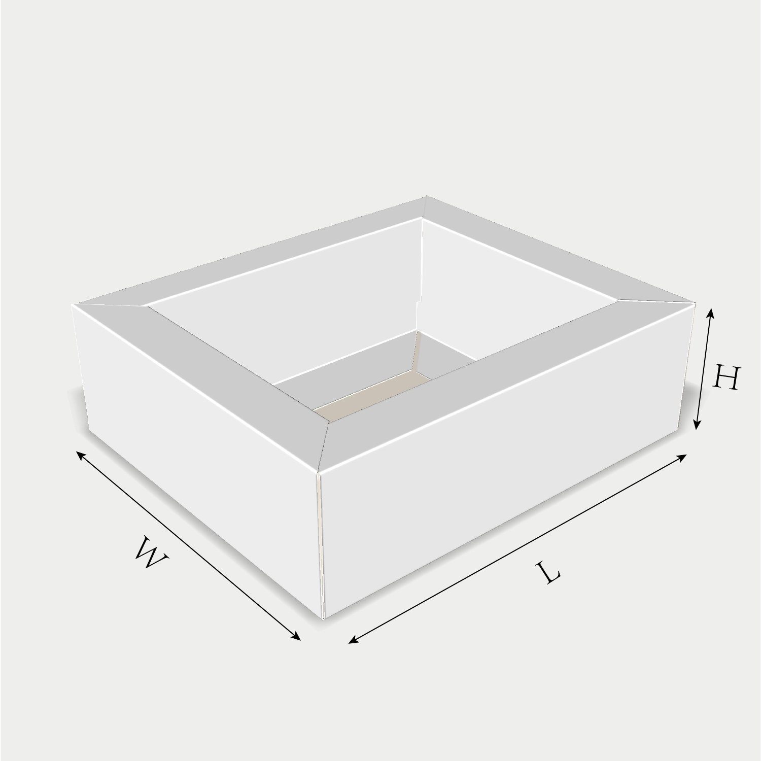 Custom tray box 27017 dieline generator interface with length, width, and height size guidelines.