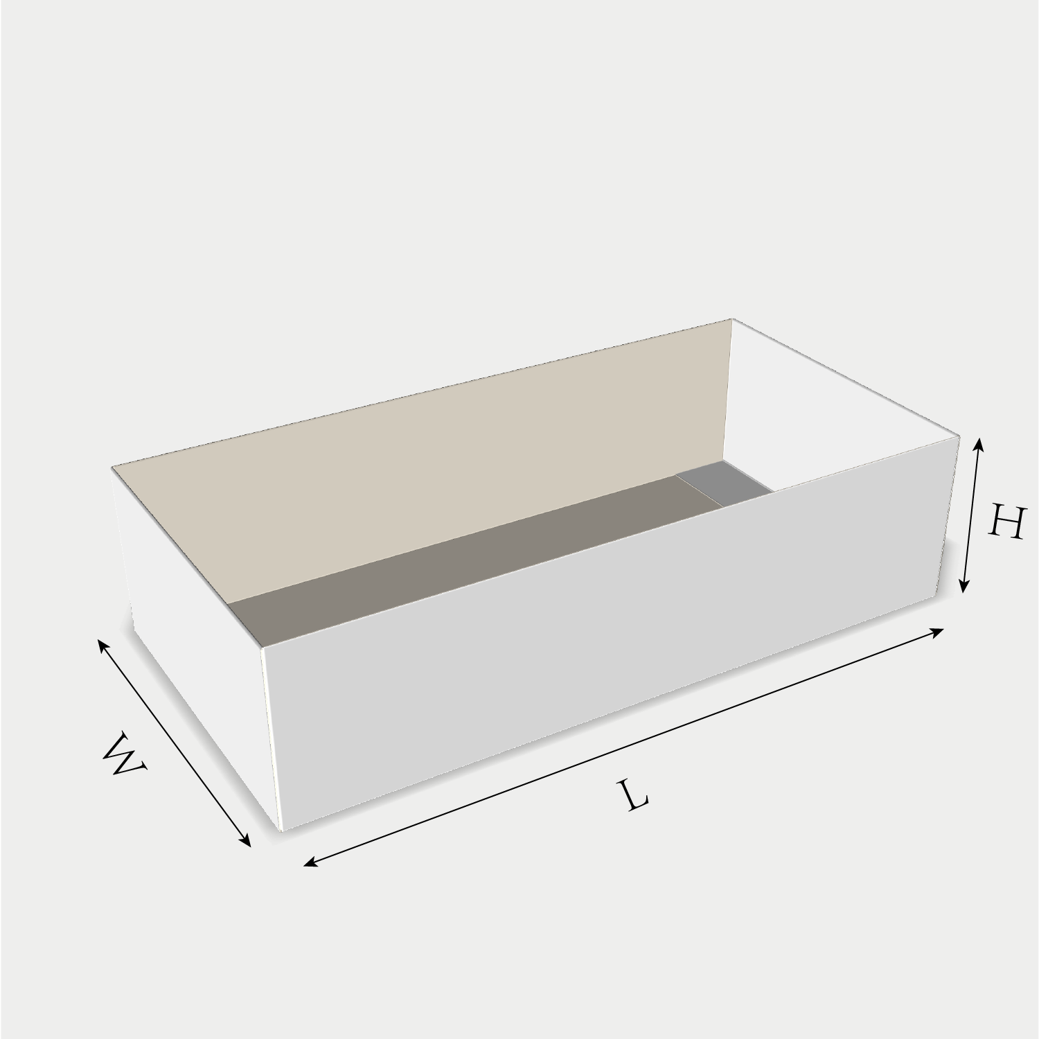 Custom tray box 27002 box dieline generator interface with length, width, and height size guidelines.