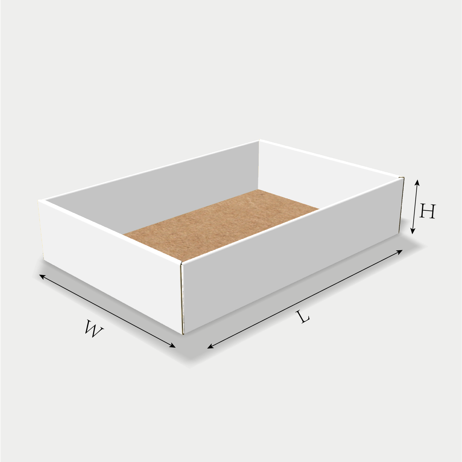 Custom tray box 27018 dieline generator interface with length, width, and height size guidelines.
