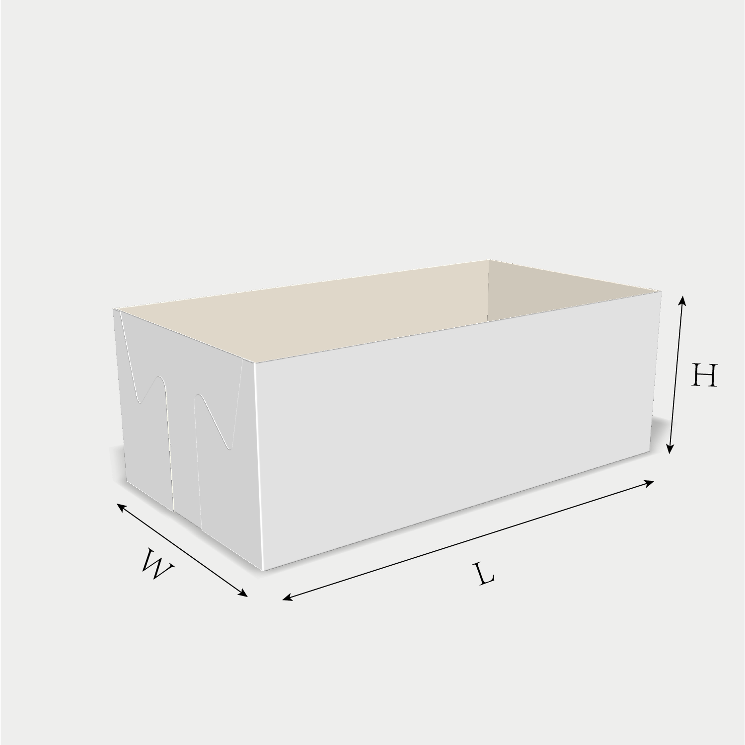 Custom tray box 27019 dieline generator interface with length, width, and height size guidelines.