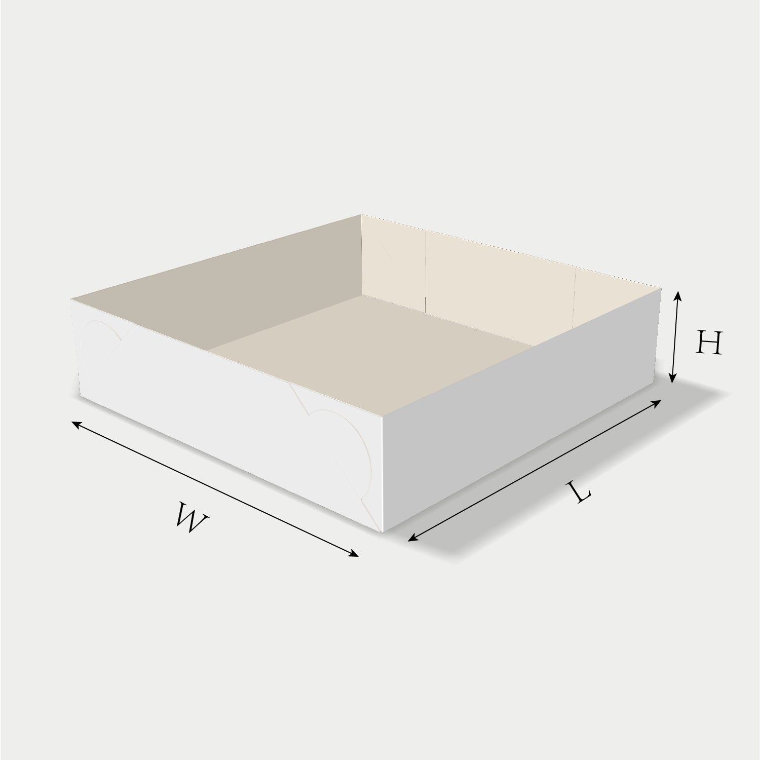 Custom tray box 27024 dieline generator interface with length, width, and height size guidelines.