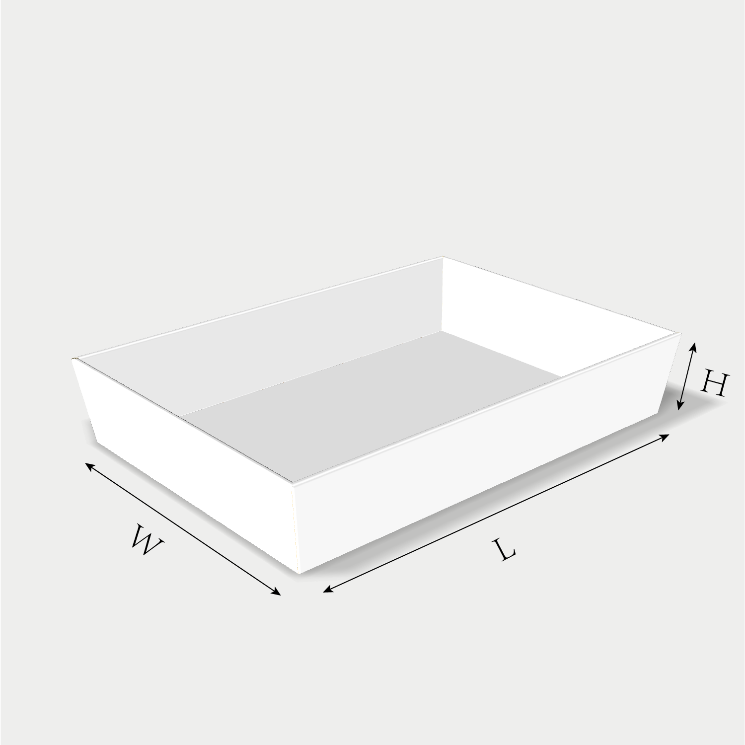 Custom tray box 27028 dieline generator interface with length, width, and height size guidelines.
