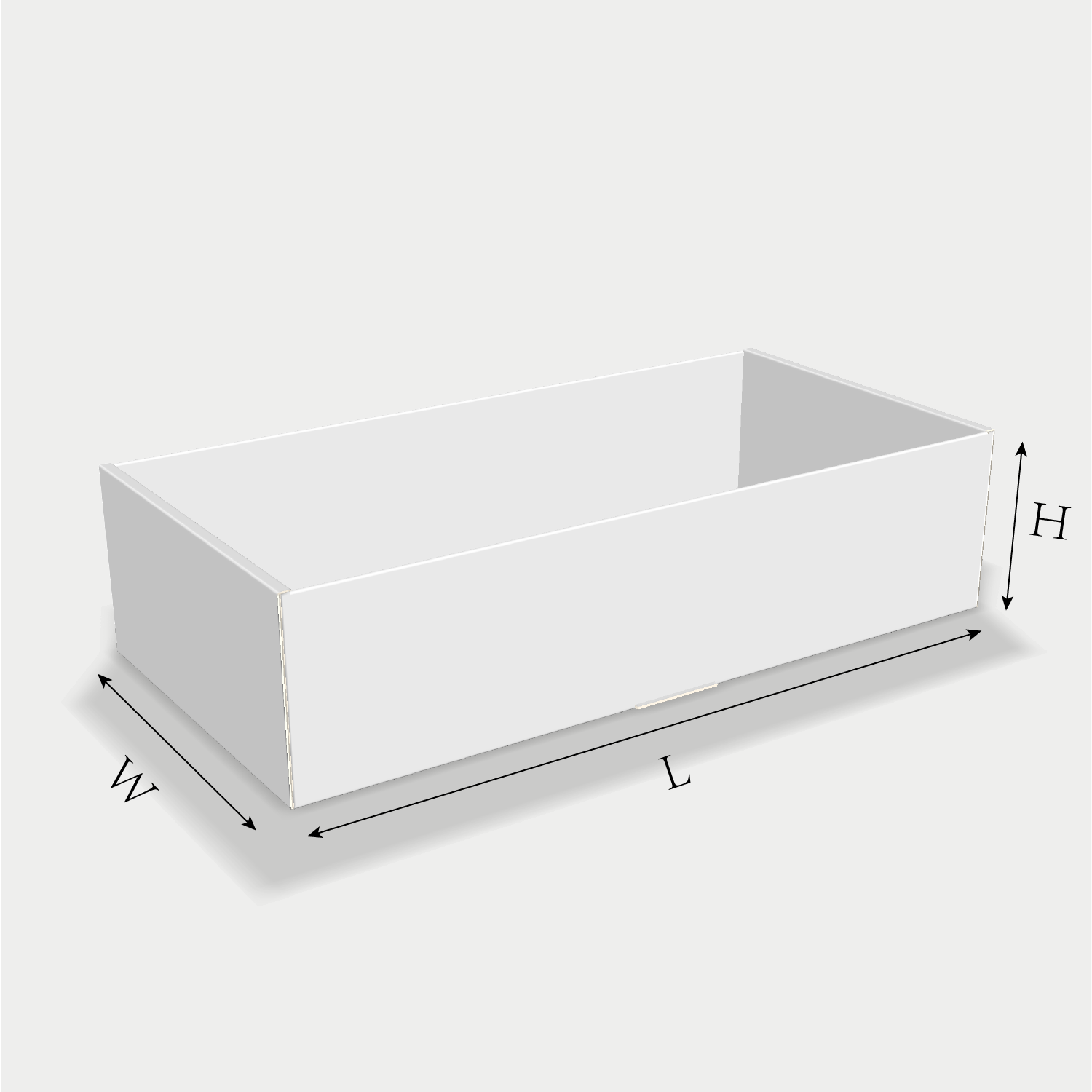 Custom tray box 27027 dieline generator interface with length, width, and height size guidelines.