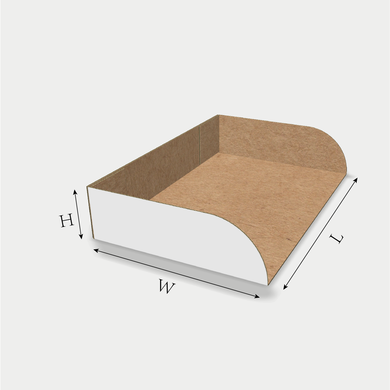 Custom tray box 27029 dieline generator interface with length, width, and height size guidelines.