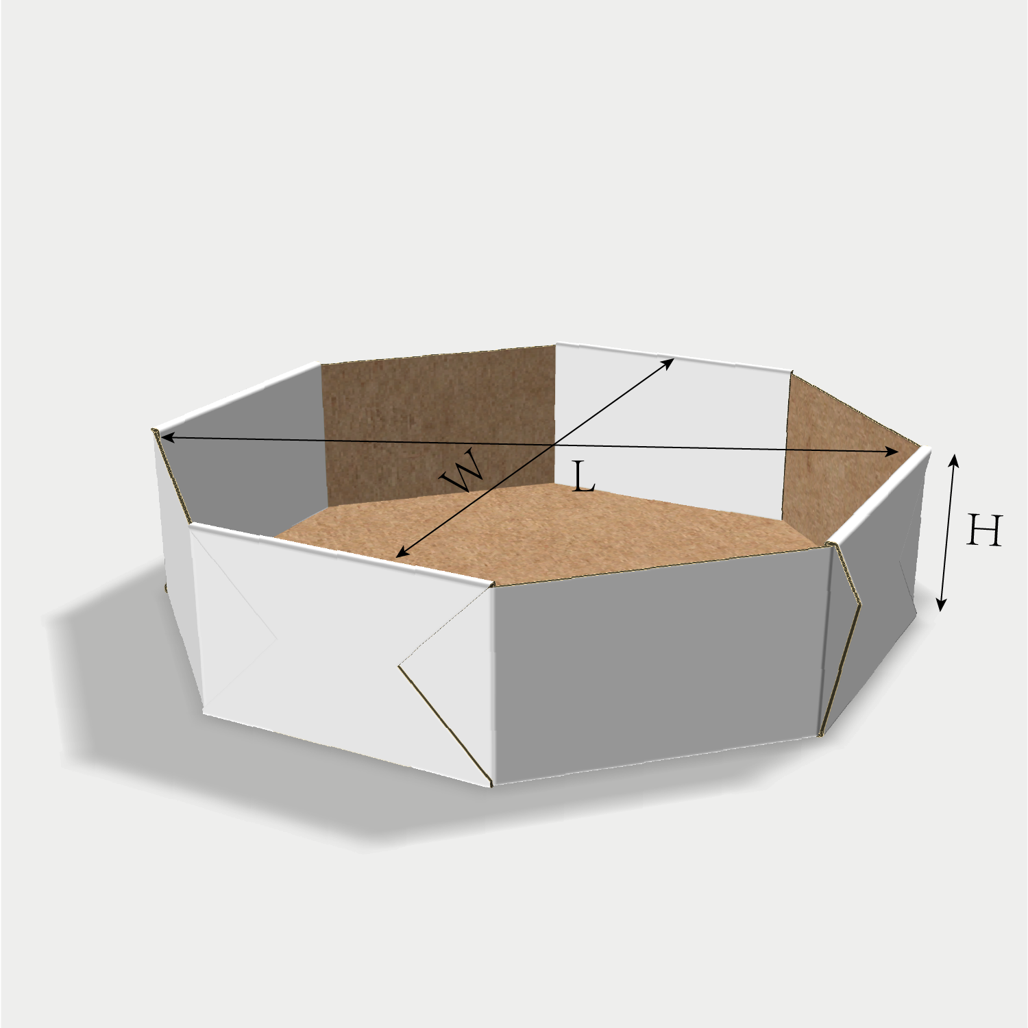 Custom tray box 27023 dieline generator interface with length, width, and height size guidelines.
