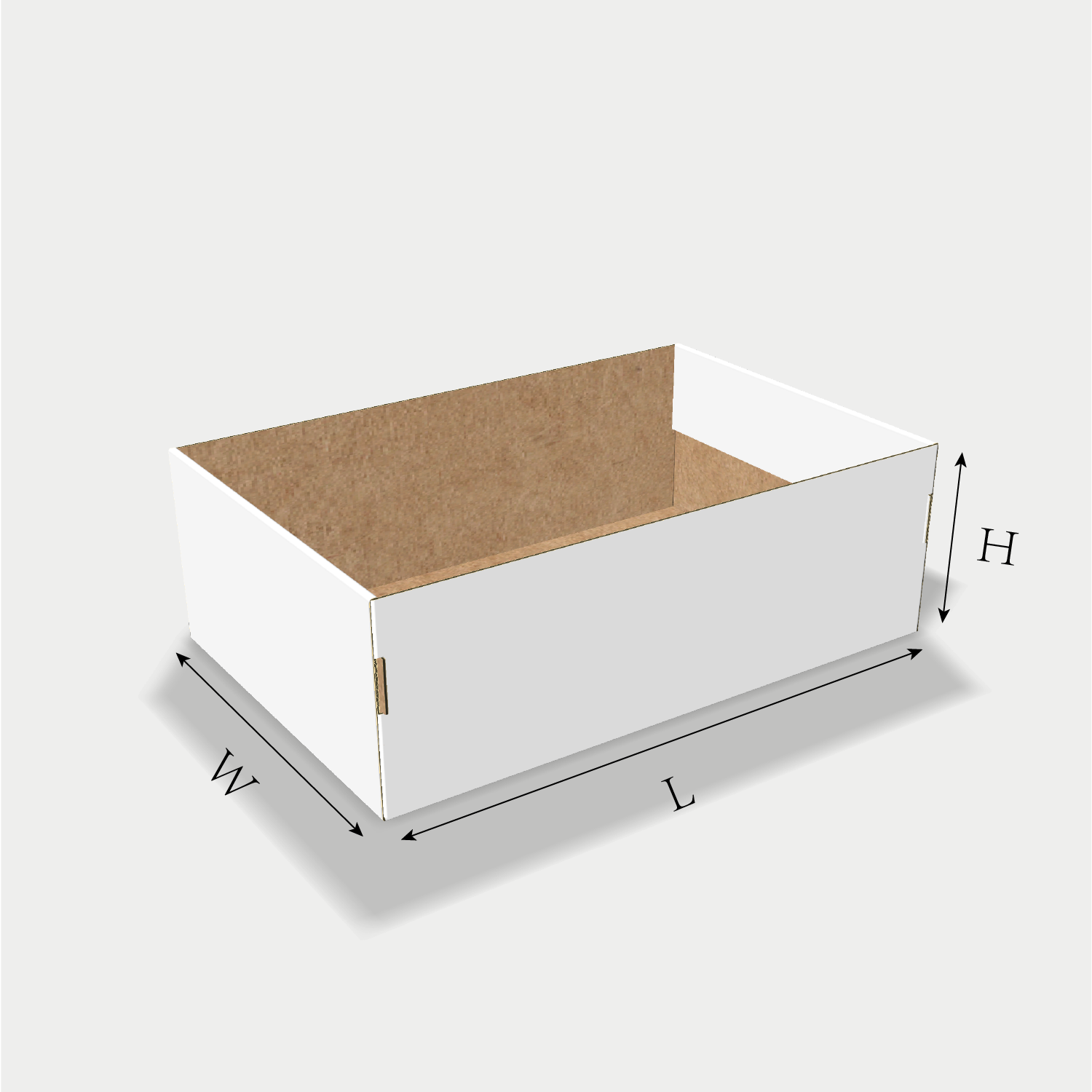 Custom tray box 27033 dieline generator interface with length, width, and height size guidelines.