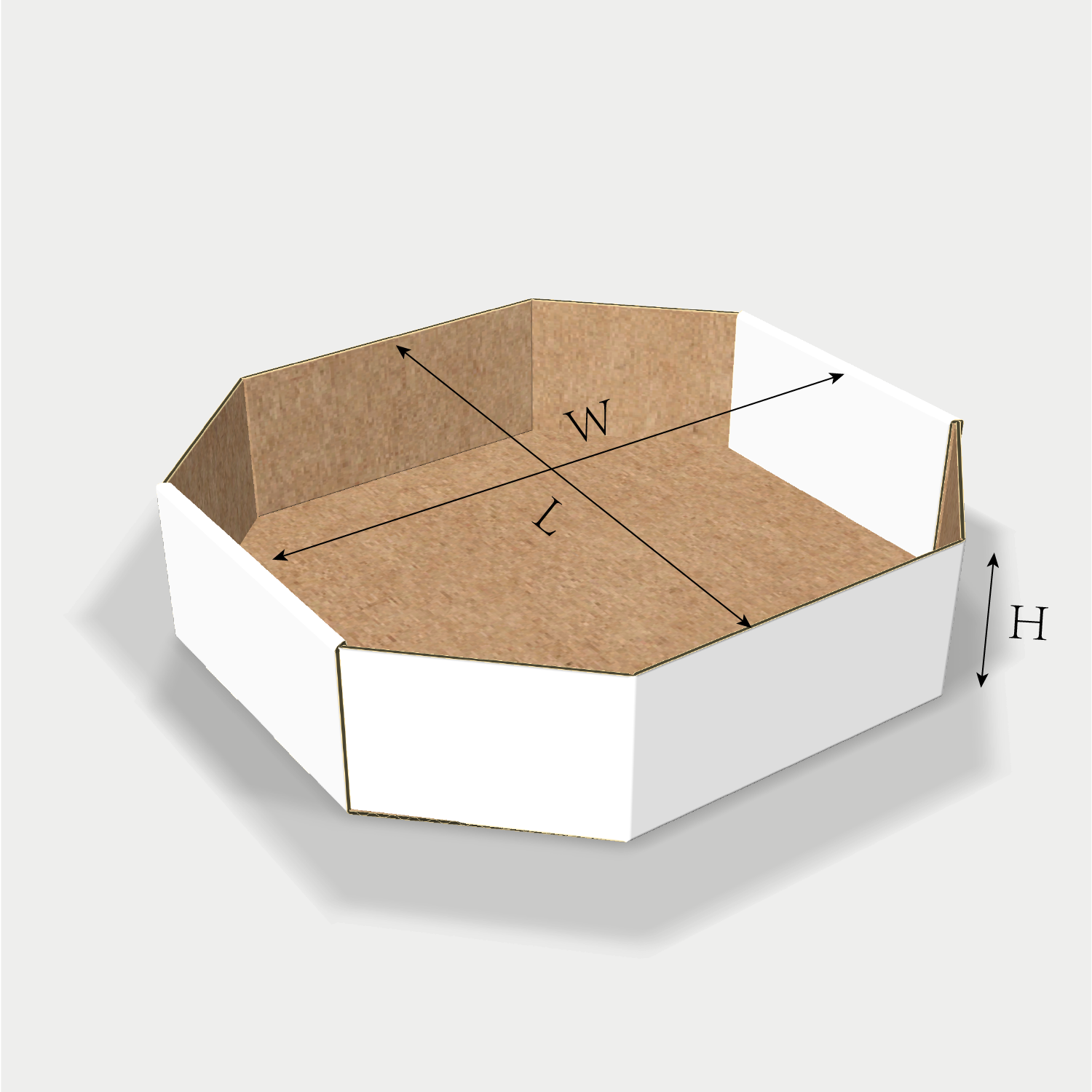 Custom tray box 27030 dieline generator interface with length, width, and height size guidelines.