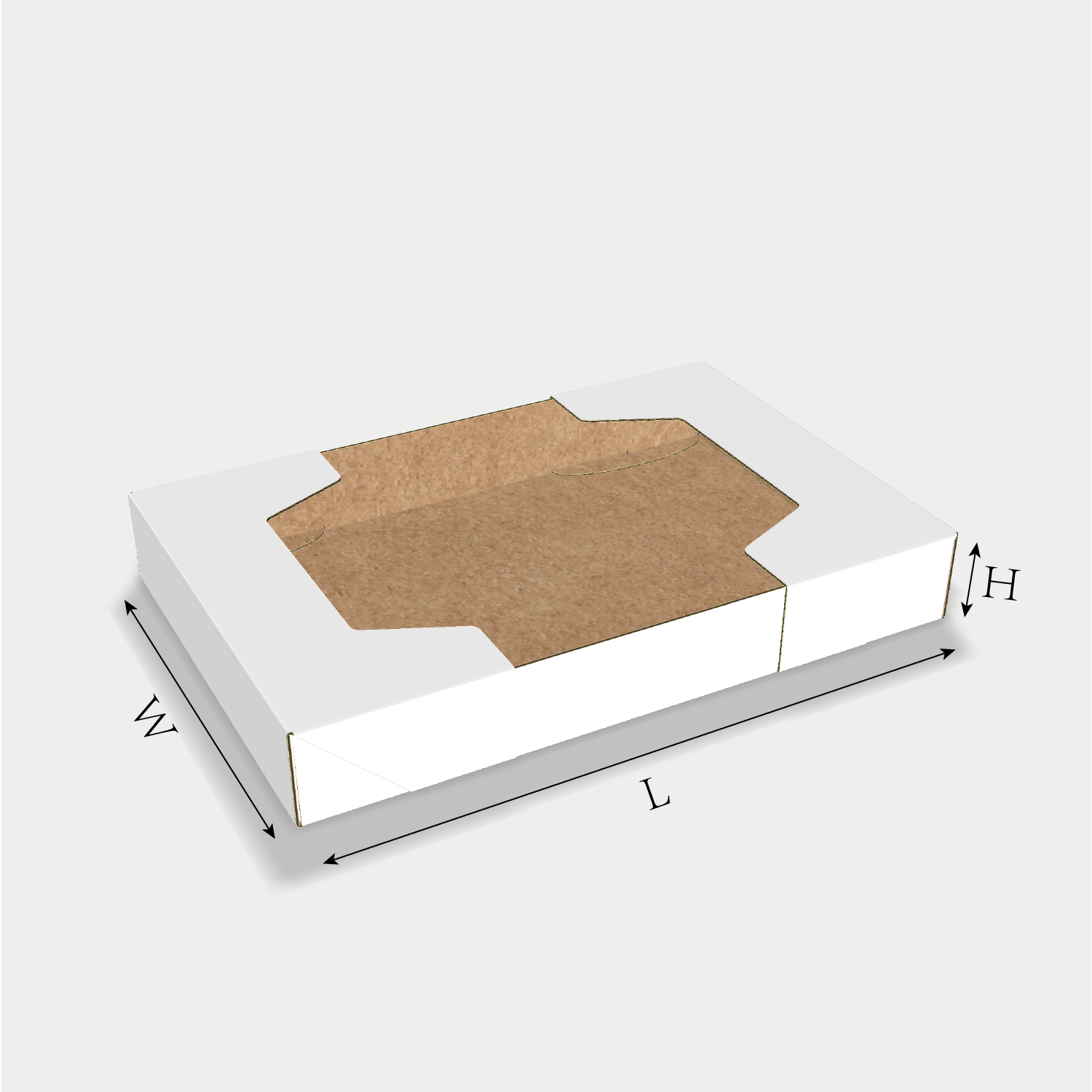 Custom tray box 27037 dieline generator interface with length, width, and height size guidelines.