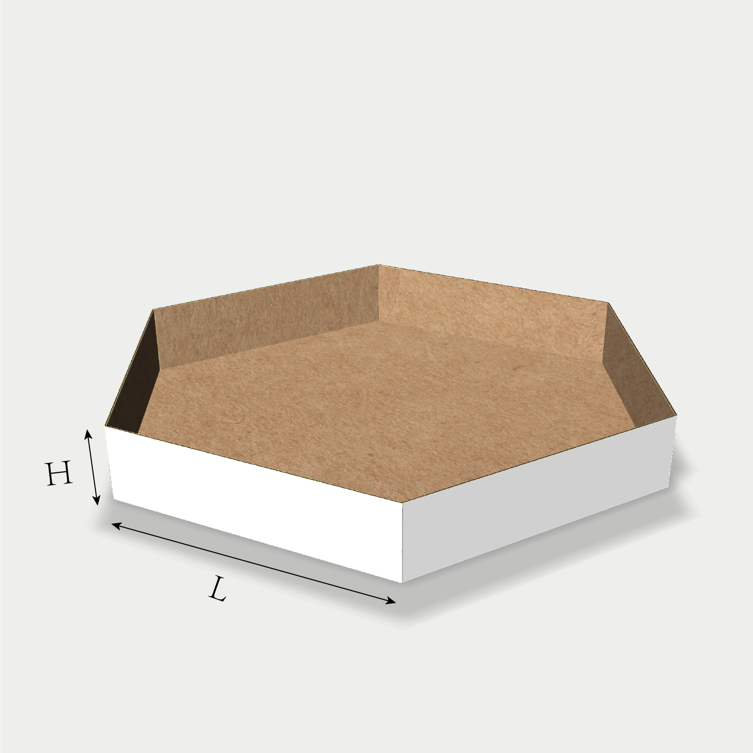 Custom tray box 27034 dieline generator interface with length, width, and height size guidelines.