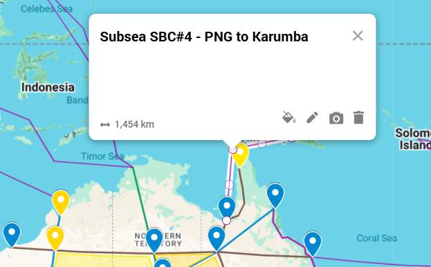 Map showing the PNG to Karumba subsea corridor route across the Gulf of Carpentaria and the Coral Sea