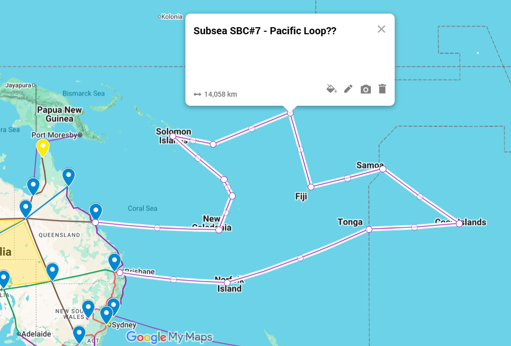 Map showing the Pacific Loop subsea corridor route through Pacific island nations