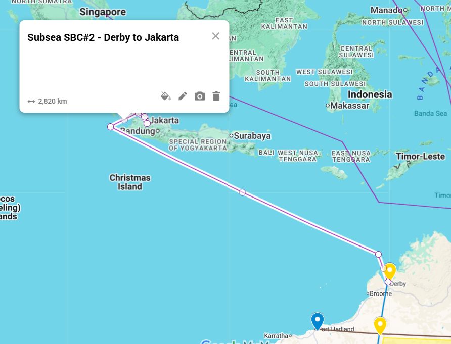Map showing the Derby to Jakarta subsea corridor route across the Timor Sea to Indonesia