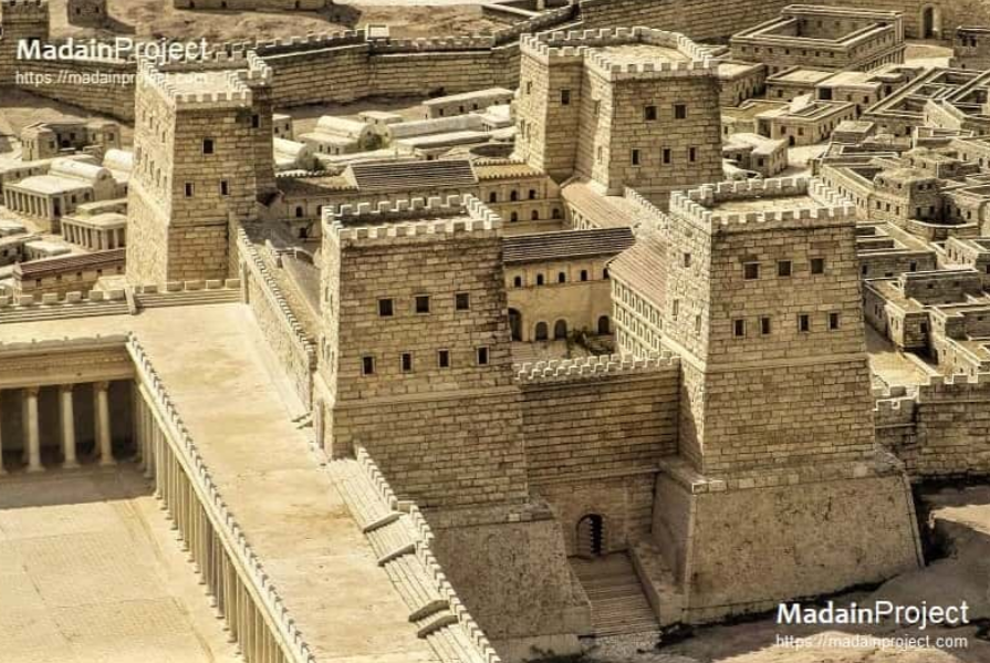Reconstruction of the Antonia Fortress at the north-west corner of Herod's Temple Mount.