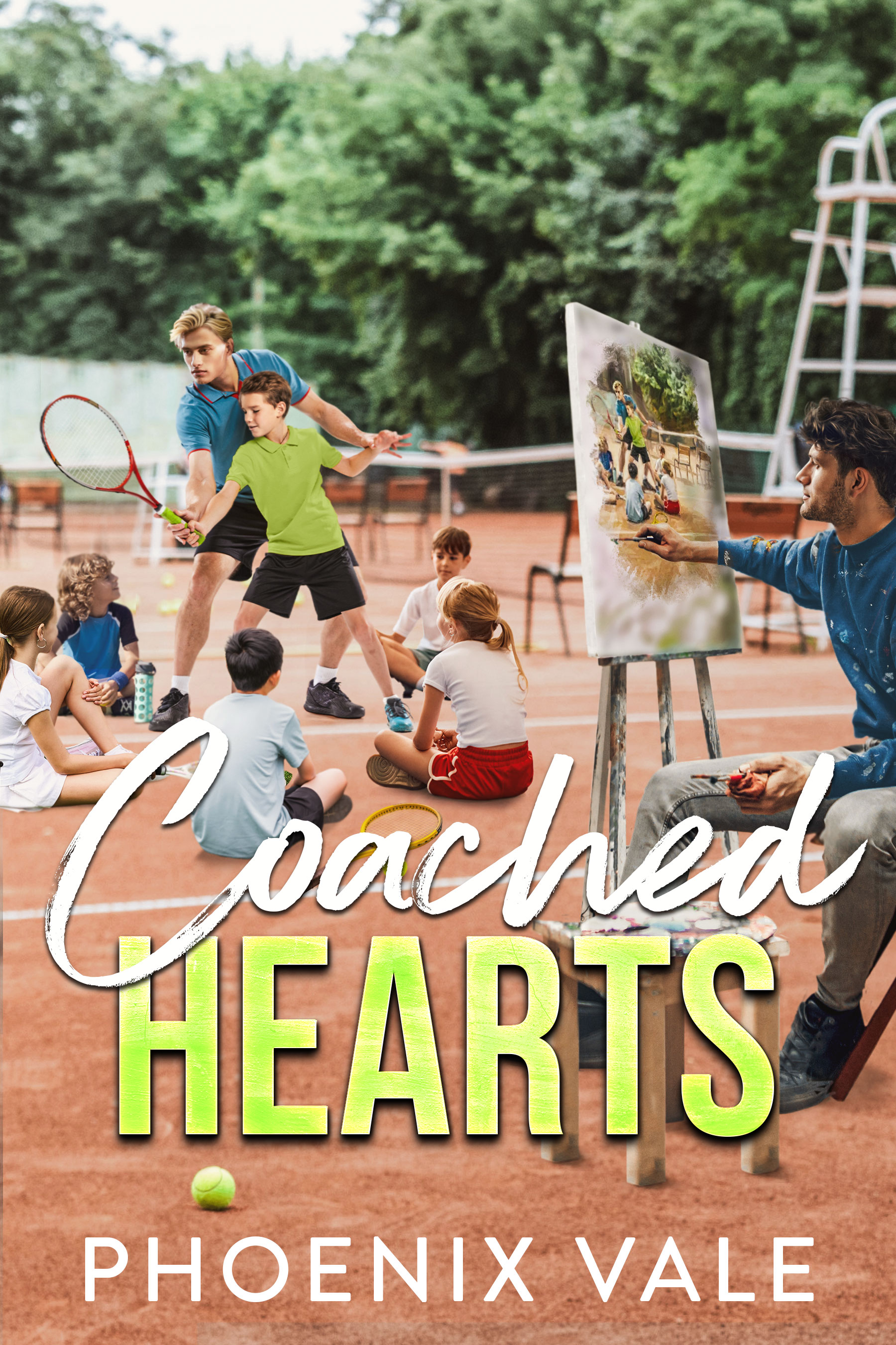 Coached Hearts by Phoenix Vale - MM Artist Athlete Established Relationship Surrogacy Tennis Romance book cover