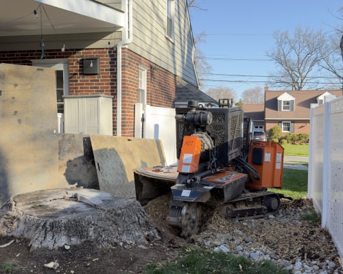 Large stump grinding next to house