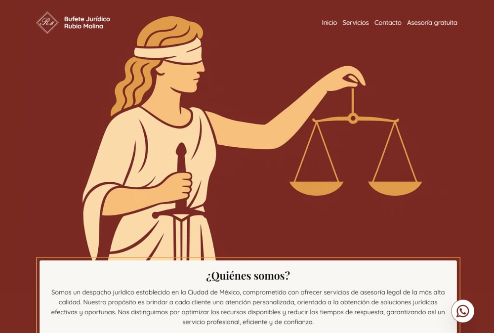 Interfaz del sitio web del Bufete Jurídico Rubio Molina
