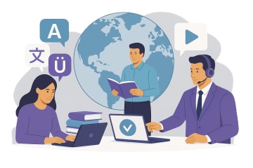 Ilustración animada para describir la sección de sobre mí de la empresa Punto Y Coma Traducciones