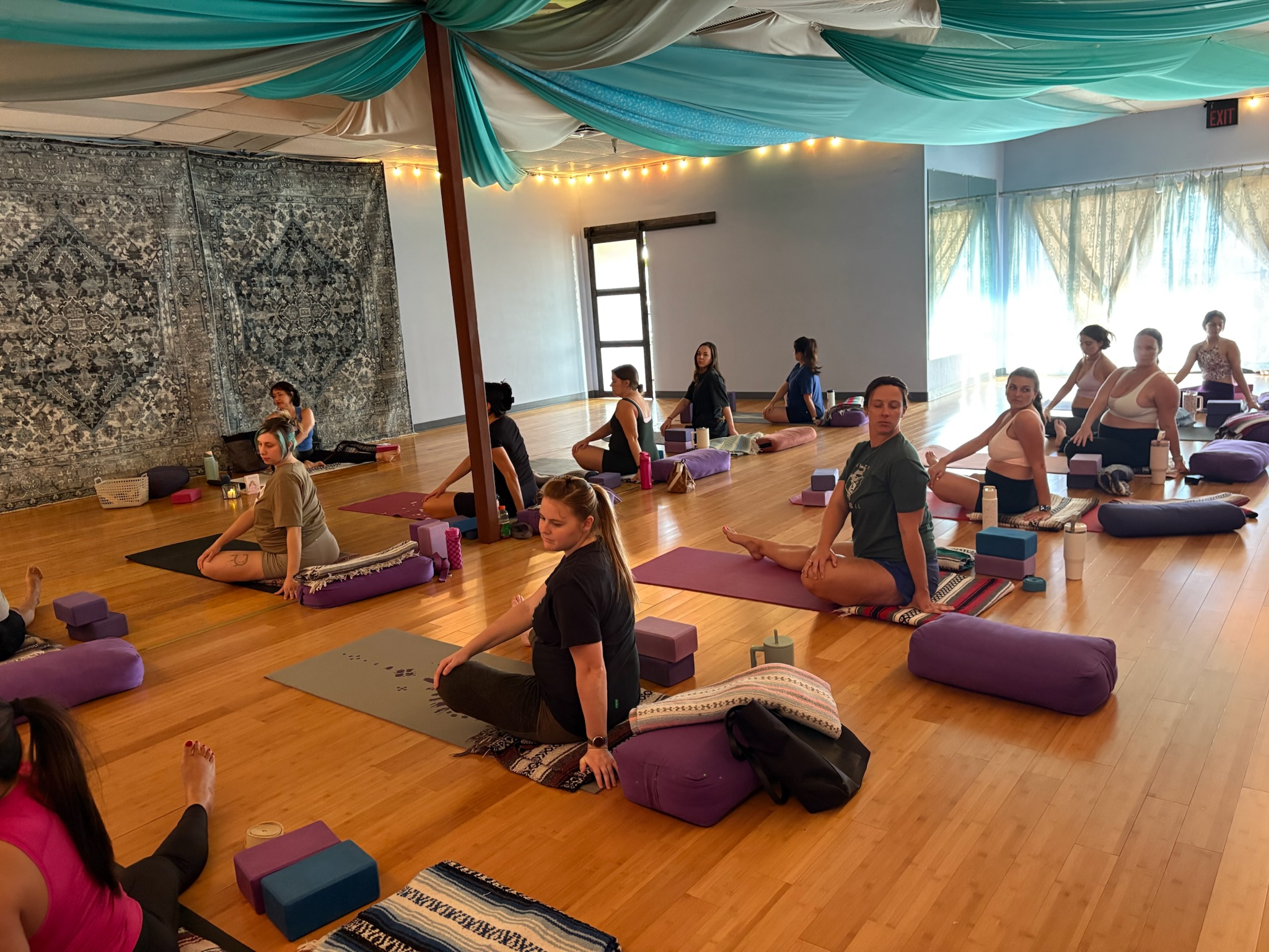Prenatal yoga class in session at Gilbert Flex Studio