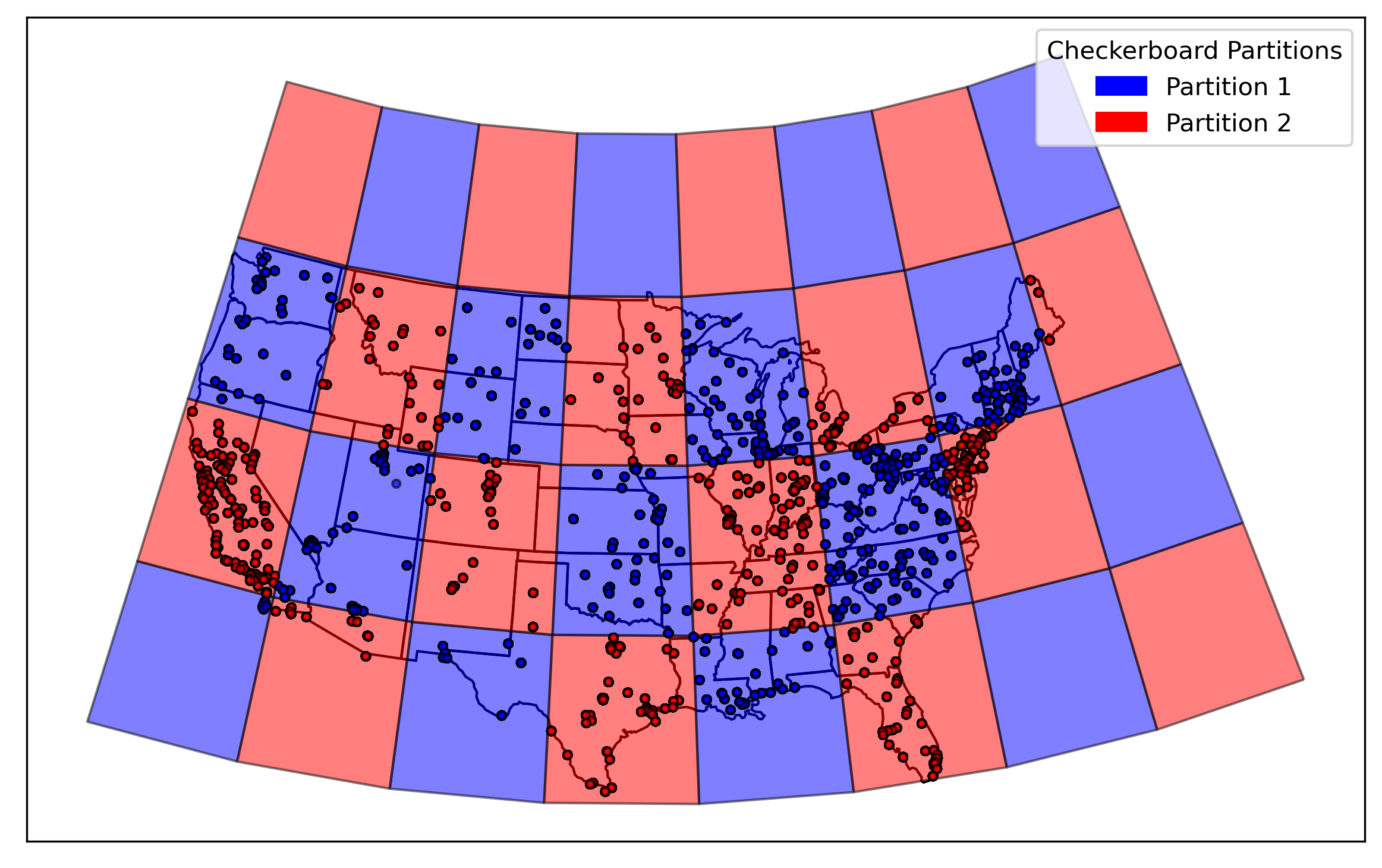 Checkerboard spatial partitions used for evaluation