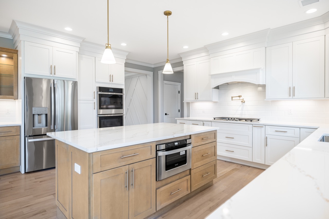 Modern kitchen with wood island