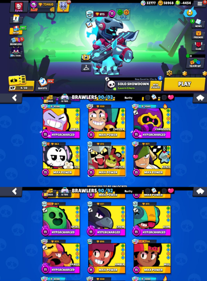 Brawl Stars Account (IOS/ANDROID) – 73000 + Trophy | 90+ Brawler | 305+ Skins | 90 Max Power | IOS and Android | Full Access | -4454 GEMS
