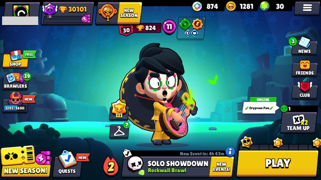 Brawl Stars Account – 66 Brawlers, 30101 Trophies, 80 Skins, 5 Legends, 17 Mythics, 25 Epics, 1281 Gold, 30 Gems, 874 Blings