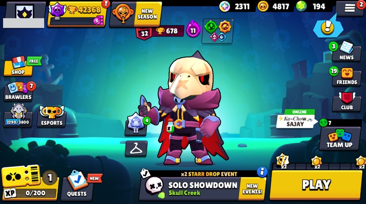 Brawl Stars Account – 79 Brawlers, 42368 Trophies, 113 Skins, 10 Legends, 25 Mythics, 25 Epics, 4817 Gold, 194 Gems, 2311 Blings