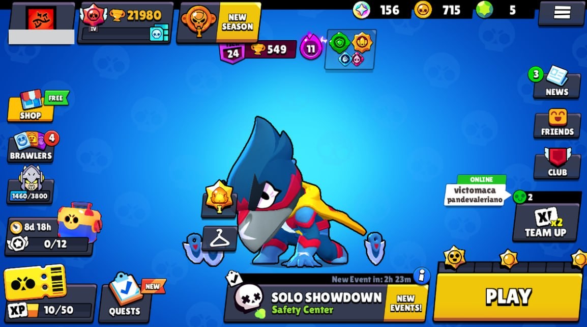 Brawl Stars Account – 72 Brawlers, 21980 Trophies, 59 Skins, 7 Legends, 21 Mythics, 25 Epics, 715 Gold, 5 Gems, 156 Blings