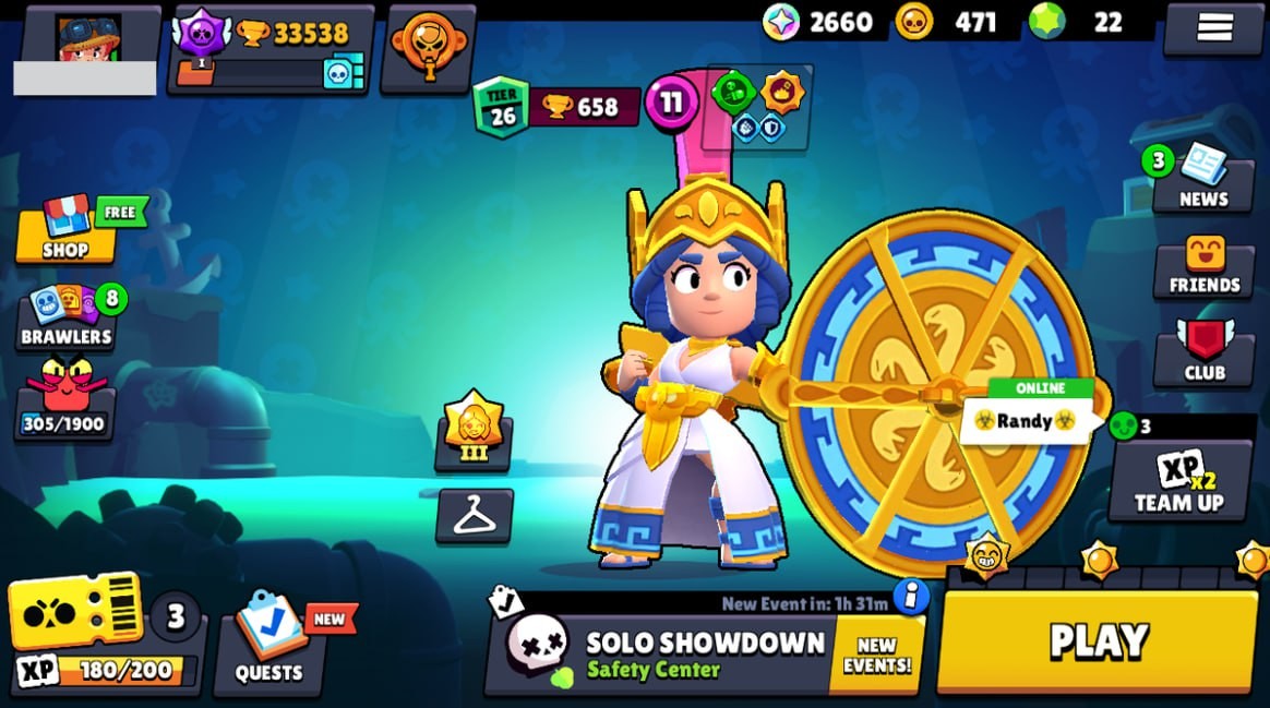 Brawl Stars Account – 81 Brawlers, 33538 Trophies, 80 Skins, 11 Legends, 25 Mythics, 26 Epics, 471 Gold, 22 Gems, 2660 Blings