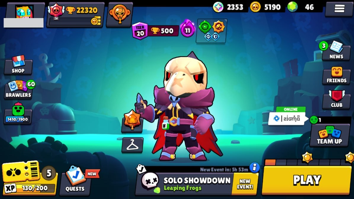 Brawl Stars Account – 62 Brawlers, 22320 Trophies, 70 Skins, 4 Legends, 16 Mythics, 23 Epics, 5190 Gold, 46 Gems, 2353 Blings