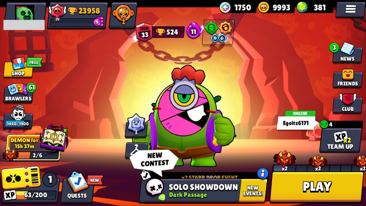 Brawl Stars Account – 66 Brawlers, 23958 Trophies, 64 Skins, 6 Legends, 15 Mythics, 26 Epics, 9993 Gold, 381 Gems, 1750 Blings