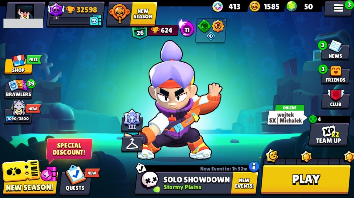Brawl Stars Account – 76 Brawlers, 32598 Trophies, 65 Skins, 8 Legends, 23 Mythics, 26 Epics, 1585 Gold, 50 Gems, 413 Blings