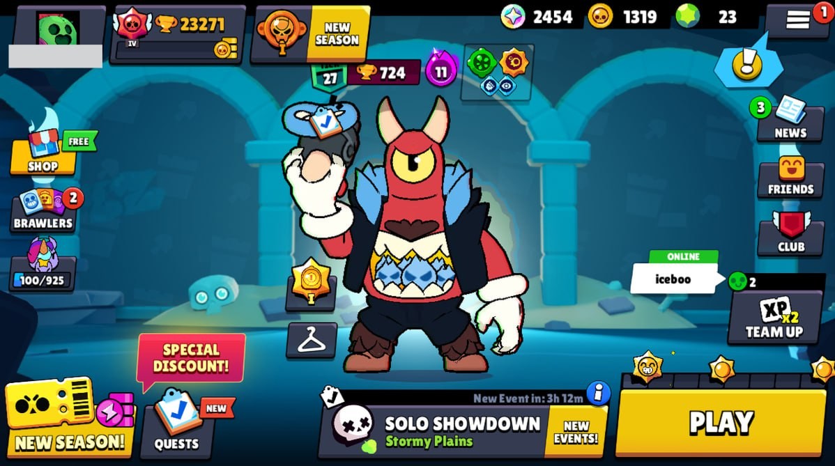 Brawl Stars Account – 64 Brawlers, 23271 Trophies, 57 Skins, 4 Legends, 18 Mythics, 23 Epics, 1319 Gold, 23 Gems, 2454 Blings