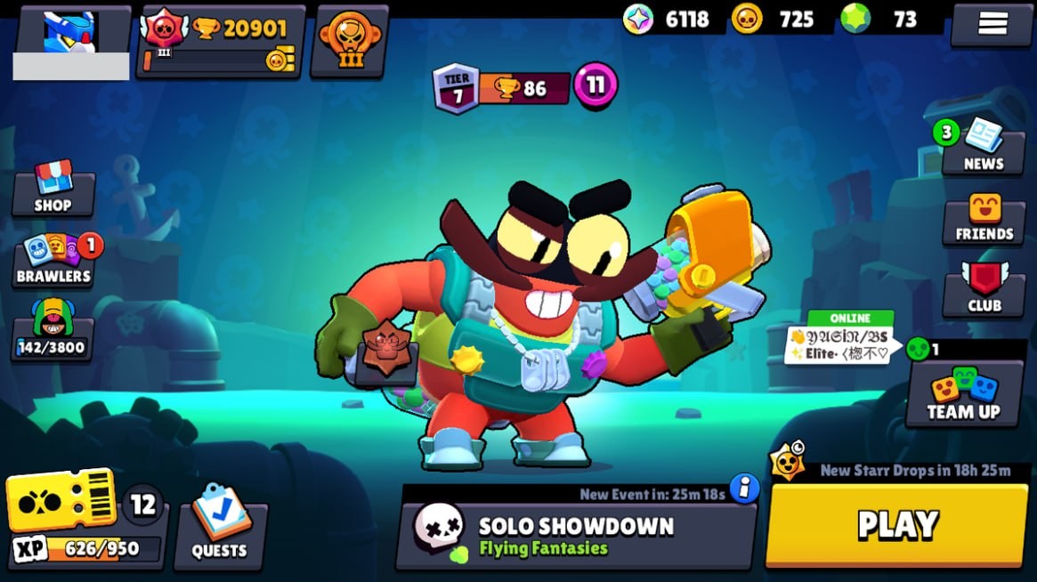 Brawl Stars Account – 76 Brawlers, 20901 Trophies, 92 Skins, 9 Legends, 22 Mythics, 26 Epics, 725 Gold, 73 Gems, 6118 Blings