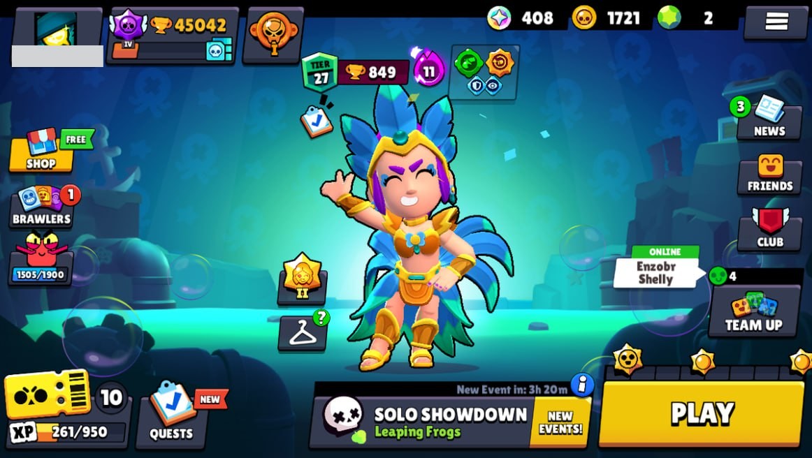 Brawl Stars Account – 81 Brawlers, 45042 Trophies, 90 Skins, 11 Legends, 25 Mythics, 26 Epics, 1721 Gold, 2 Gems, 408 Blings