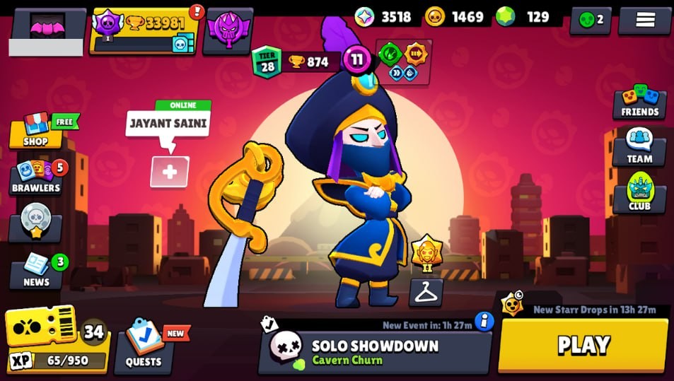 Brawl Stars Account – 79 Brawlers, 33981 Trophies, 65 Skins, 10 Legends, 25 Mythics, 25 Epics, 1469 Gold, 129 Gems, 3518 Blings