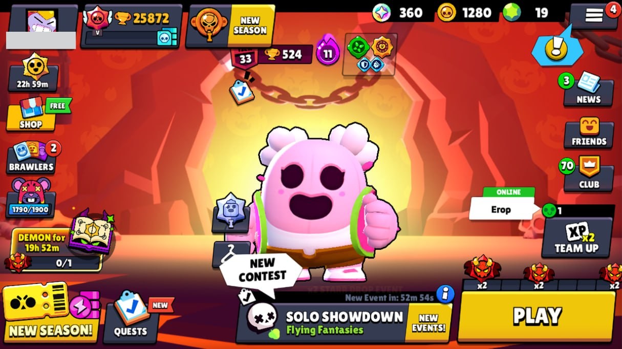 Brawl Stars Account – 60 Brawlers, 25872 Trophies, 47 Skins, 4 Legends, 17 Mythics, 20 Epics, 1280 Gold, 19 Gems, 360 Blings