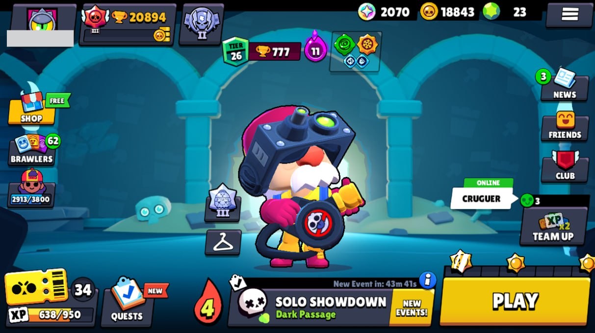 Brawl Stars Account – 70 Brawlers, 20894 Trophies, 84 Skins, 6 Legends, 19 Mythics, 26 Epics, 18843 Gold, 23 Gems, 2070 Blings