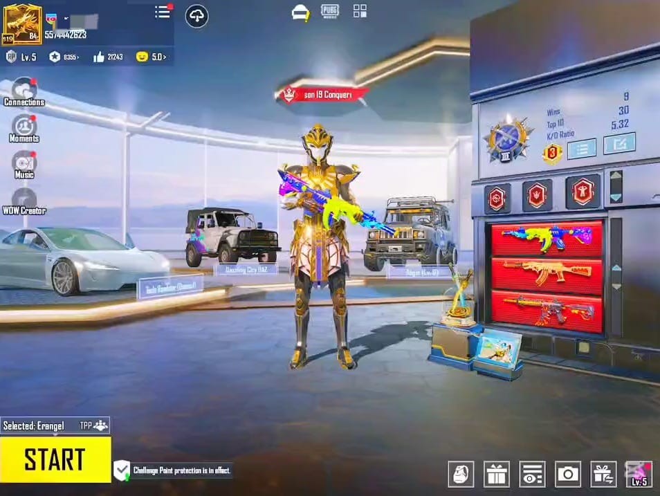 130Mythics💫| Pharoh Xsuit 4🌟 | Tesla Dimond Drop Car 🚗 | 33x Rare Gunlab | M416 Lizard & Akm Dessert Lvl 7⚡| 11x Other Kill Msg | Op Inventory ✨