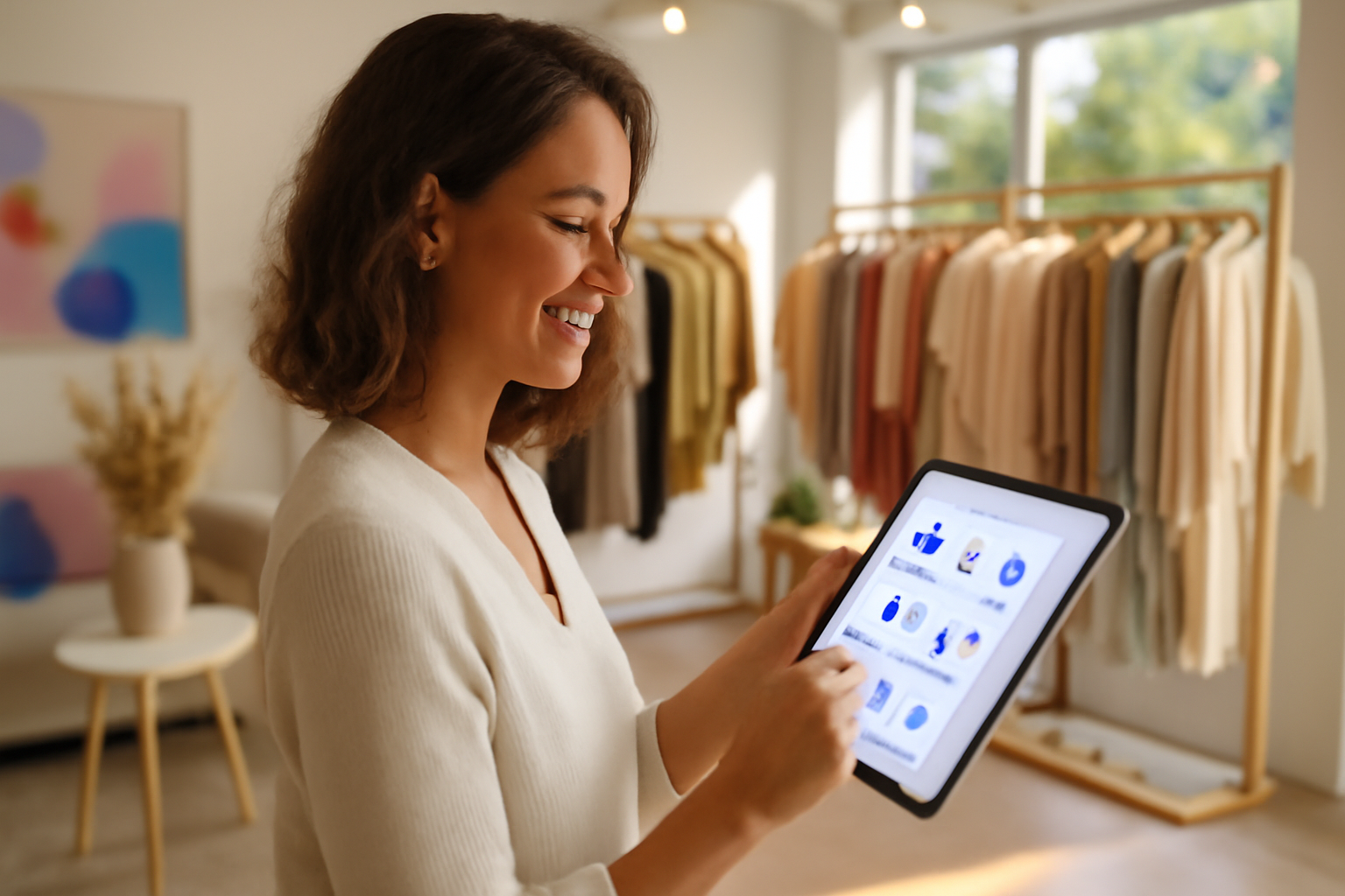 Glad butiksejer: Få flere kunder med Facebook for din tøjbutik i Aarhus.