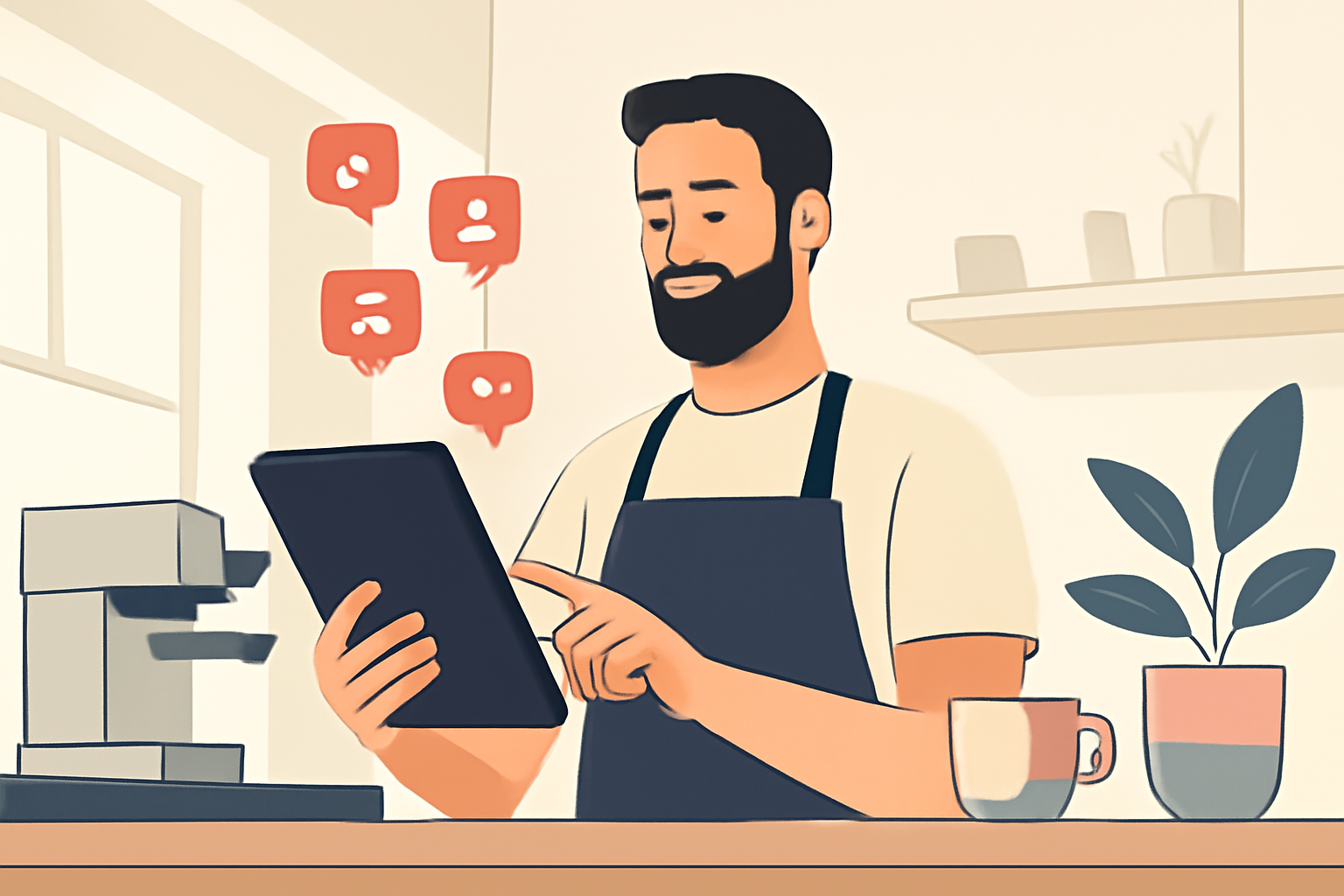 Glad café-ejer i Odense, der *får flere kunder med Instagram*. H3LLO hjælper caféer i Odense med at *få flere kunder instagram cafe odense*.